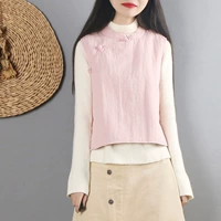 Trung Quốc retro văn học bông quilted vest phụ nữ mùa thu và mùa đông ngắn Trung Quốc nút áo sơ mi áo cotton áo phao nữ dáng dài