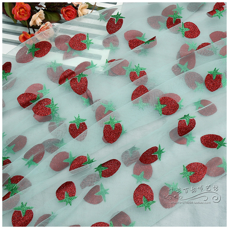 Mint Greenstrawberry Netting cloth Children's wear Women's wear Dress yarn strawberry Headwear Hair accessories background decorate manual diy Fabric