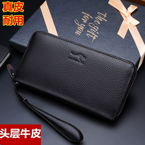 Цепочка с молнией, кожаная сумка с петлей на руку, мужской универсальный бумажник, кожаный кошелек, картхолдер для водительских прав, из натуральной кожи, воловья кожа