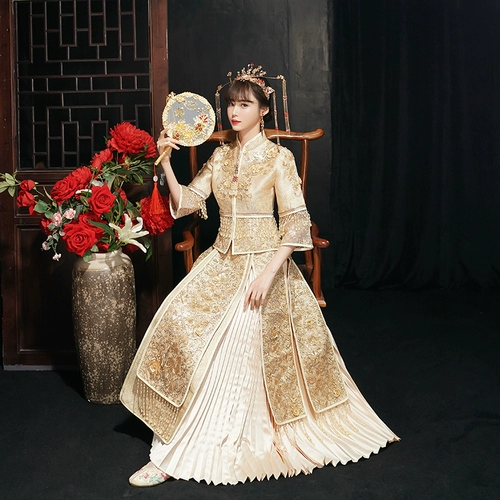 TikTok, традиционный свадебный наряд Сюхэ, вечернее платье, свадебное платье, цвета шампанского