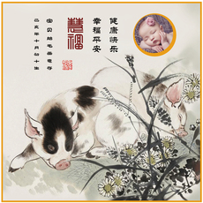 Вышитая картина с изображением ребенка 吉祥童子宝宝满月定制12生肖胎毛做画婴幼儿纪念品慧福守望x2019