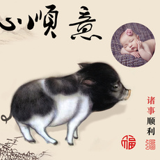 Вышитая картина с изображением ребенка 吉祥童子宝宝满月定制12生肖胎毛做画婴幼儿纪念品顺心顺意x2019