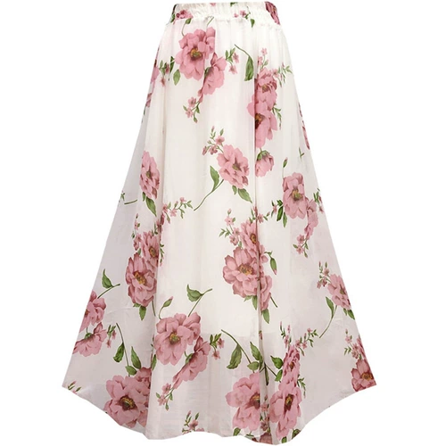Летняя шифоновая тонкая длинная юбка, цветочный принт, сезон 2021, высокая талия, А-силуэт, средней длины