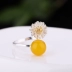 Nhẫn bạc 925 sterling nhỏ Zouju nhẫn trống hỗ trợ dát đá quý sáp ong vòng hổ phách hỗ trợ 8 9 10 11 vòng hạt