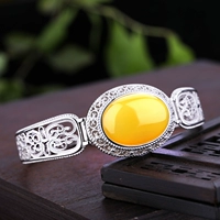 Vòng đeo tay bằng bạc mạ bạc 925 trống bạc sterling vòng tay bạc khay khảm sáp ong màu hổ phách ngọc lam hỗ trợ vòng đeo tay 16 * 22 vòng tay gỗ trầm hương