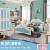 Trẻ em và thanh thiếu niên đồ nội thất giường màu xanh cậu bé giường đặt kết hợp đồ nội thất phòng ngủ bộ đồ nội thất kệ tivi gỗ Bộ đồ nội thất