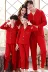 Bộ đồ ngủ dành cho cha mẹ và con cái mùa xuân và mùa thu cotton nguyên chất gia đình ba mẹ con quần áo ở nhà bé trai mỏng bộ đồ dài tay màu đỏ Trang phục dành cho cha mẹ và con
