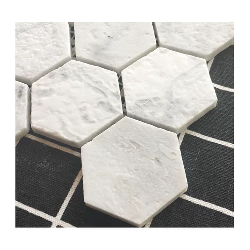 Белая шестиугольная мраморная антикварная мозаика на стену