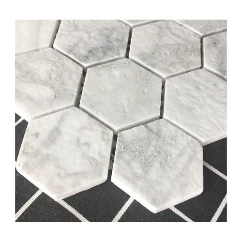 Белая шестиугольная мраморная антикварная мозаика на стену
