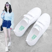 Xuân 2018 mới nông miệng mới Giày trắng Velcro nữ giày vải Hàn Quốc hoang dã thoáng khí lười một chân