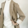 Chic check retro nhỏ tây slim body áo khoác dài phần 2018 mùa thu Hàn Quốc giản dị quần áo thời trang nữ