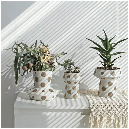 Wooken Original Dot Ceramic Flowerpot с двойным использованием высокого качества ожога матовая глазурь Керамическая горшка свиная полифоническая творческая творческая инса