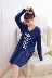 Mùa xuân và mùa hè phần mỏng ladies nightdress cộng với chất béo kích thước lớn vòng cổ dài tay váy đan nightdress đồ ngủ Châu Âu mã đơn giản ...