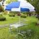 Одна таблица 4 -стула+2,4 метра синий и белый зонтик+зонтик