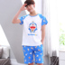 Doraemon trẻ em đồ ngủ nam cotton gia đình bốn cha mẹ và con dịch vụ nhà cô gái dễ thương đồ ngủ ngắn tay cotton đồ ngủ nữ Cha mẹ và con