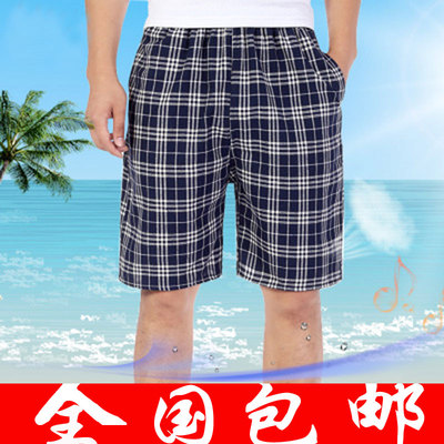 Mùa hè trung niên quần short nam cha nạp trung niên bãi biển quần kẻ sọc cotton cha mỏng giản dị năm điểm quần