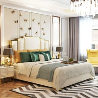 Hậu hiện đại theo phong cách Hồng Kông giường da sang trọng giường đôi đơn giản da nghệ thuật phòng ngủ chính 1,8 m nội thất phòng mẫu trắng - Giường giường phản bệt