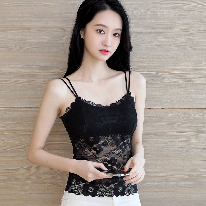ins爆款新款弹力纯棉修身蕾丝背心