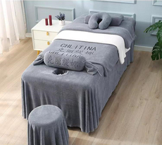 покрывало 新款美容院床罩四件套高档轻奢灰色按摩洗头头疗床单床罩带洞夏天