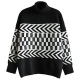 Естественно, свободный и повседневный контрастный цветовой сшивание высокого лацкана -Ретро -свитер осень и зима MA1770