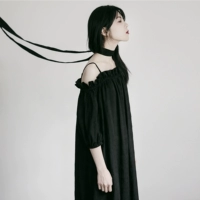 Оригинальное черное длинное платье, весенняя летняя длинная юбка, французский стиль, открытые плечи, 2020