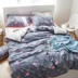 Đơn giản Hàn Quốc cotton bốn mảnh phim hoạt hình cotton linen quilt cover giường bộ 4 bộ 1.8 m1.5 mét bộ đồ giường bộ ga gối Bộ đồ giường bốn mảnh