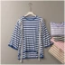 Taotao quần áo mùa hè mới chín- điểm tay áo sọc cao đàn hồi vòng cổ áo thun áo len phụ nữ 55044