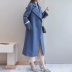 Áo khoác lông cừu Hepburn nữ dài phần phiên bản Hàn Quốc 2018 mới haze xanh cashmere áo choàng hai mặt cashmere