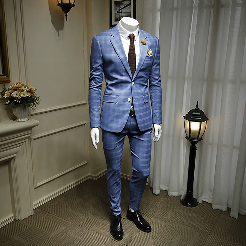 136524 xuân hè mới giản dị hợp thời trang đẹp trai kẻ sọc xanh phù hợp với bộ vest nam phù hợp với kinh doanh chú rể - Suit phù hợp