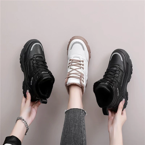 Высокая демисезонная утепленная обувь, кроссовки на платформе для отдыха