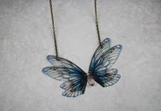 Имя ожерелье 英国代购butterfly◇手作复古深蓝色蝴蝶仙子精灵之翼翅膀项链