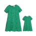 Quần áo trẻ em châu Âu và Hoa Kỳ dành cho phụ huynh và trẻ em mặc váy mùa hè cho mẹ màu rắn ren mới Một chiếc váy ngắn tay bé gái đồ ngủ cho cả gia đình Trang phục dành cho cha mẹ và con
