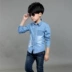 Quần áo trẻ em cậu bé denim áo mùa xuân và mùa thu 2018 mới trẻ em Hàn Quốc dài- tay áo sơ mi trẻ em màu tinh khiết thủy triều áo sơ mi bé trai size đại Áo sơ mi