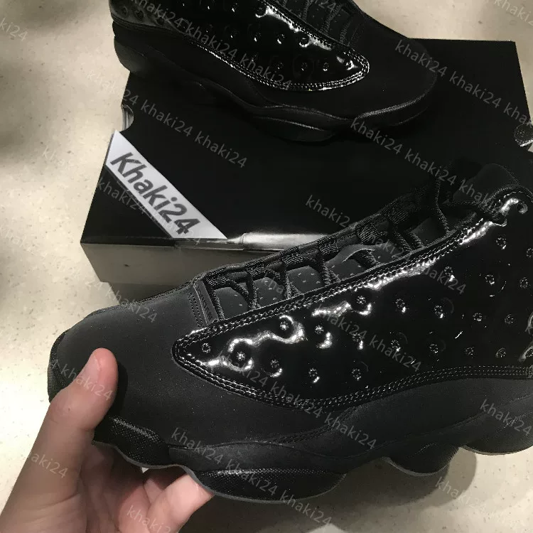 [Khaki24 Air Jordan 13 AJ13 черная кошка лаковая чисто черная воин ботинки высокая обувь кожаная ∙ 414571-012]