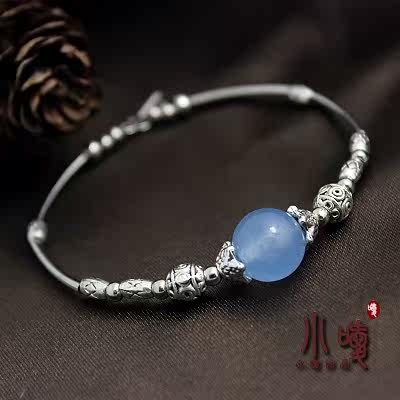 Tibetan Tibetan silver jewelry Miao silver bracelet original retro national wind diy handmade agate bracelet female bracelet B071