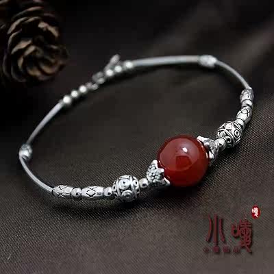 Tibetan Tibetan silver jewelry Miao silver bracelet original retro national wind diy handmade agate bracelet female bracelet B071