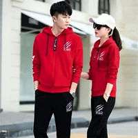 Xuân 2018 phiên bản Hàn Quốc mới của cặp đôi áo len thể thao phù hợp với size lớn hai mảnh nam trùm đầu phù hợp với nữ kích thước lớn đồ bộ the thao nữ dài