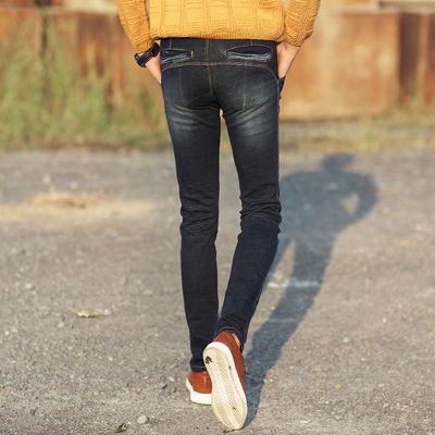 牛地带潮男修身显瘦蓝色小脚铅笔裤男士弹力牛仔长裤747