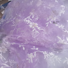 органза 梦幻浮生 夏季新品淡紫色剪花欧根纱烫金布料 连衣裙蓬蓬裙面料