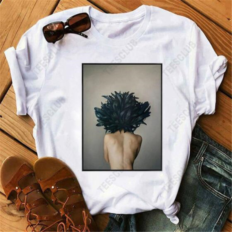 C13FloralLadyTShirtForWomen fashion colour flower Women's flower printing white T-shirt