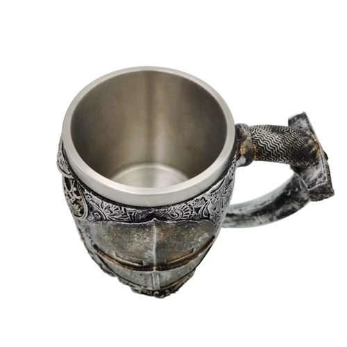 Римская рыцарская смола из нержавеющей стали чашка черепа 3D -шлем с пивным кружкой черепа