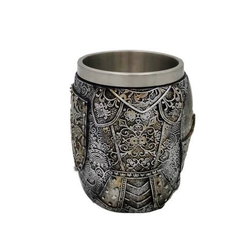 Римская рыцарская смола из нержавеющей стали чашка черепа 3D -шлем с пивным кружкой черепа