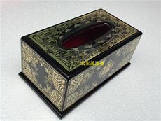 Коробка для салфеток 高档镶嵌铜丝纸巾盒 木质漆器 高端酒店会所装饰抽纸盒