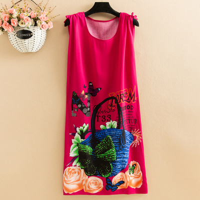 37Fat mm Big size pajamas female summer Nightdress poplin  Medium and long term easy Thin middle age female robe camisole Over the knee vest