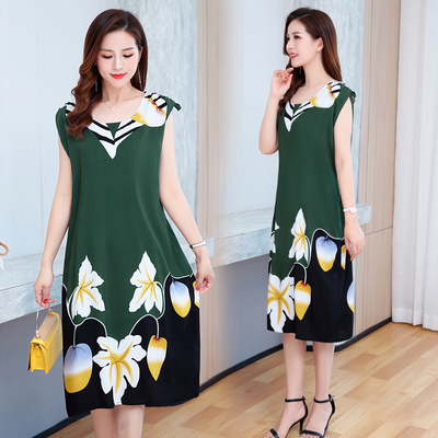 No. 5Fat mm Big size pajamas female summer Nightdress poplin  Medium and long term easy Thin middle age female robe camisole Over the knee vest