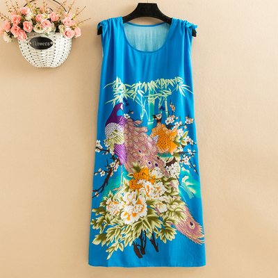 No. 11Fat mm Big size pajamas female summer Nightdress poplin  Medium and long term easy Thin middle age female robe camisole Over the knee vest