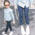 2018 mùa xuân mới vừa và nhỏ cô gái giản dị jeans trẻ em Hàn Quốc phiên bản của cô gái hoang dã trung eo quần dài hàng thủy triều
