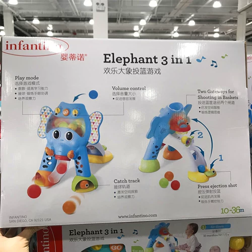 Infantino, детская игрушка со светомузыкой, комплект, США, раннее развитие, слон