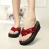 2016 dép thời trang mùa hè và dép dày cao gót muffin trơn triều nữ dép sequined wedges bãi biển flip-flops Dép