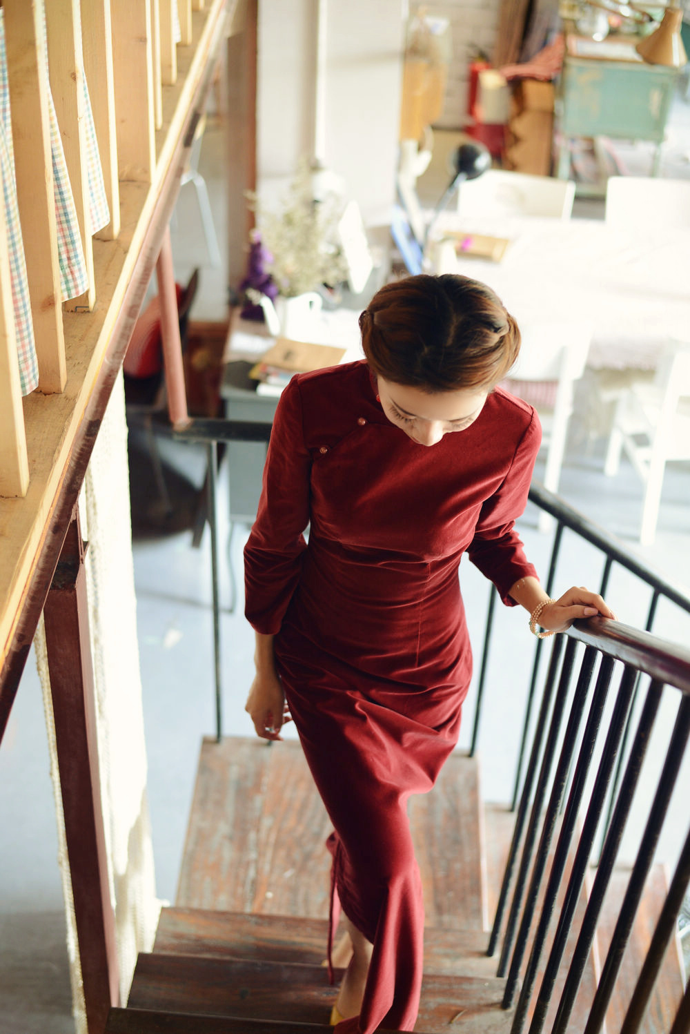 Long retro cotton velvet colored cheongsam, long sleeve, increased thickness Long retro cotton velvet colored cheongsam, long sleeve, increased thickness